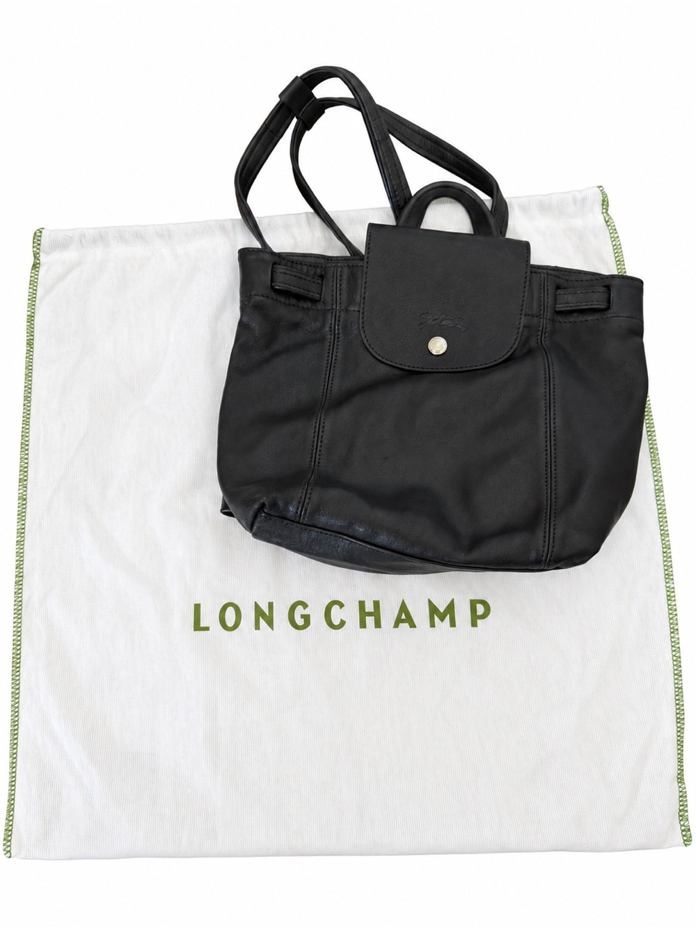 Longchamp Black Leather Backpack with Flap
